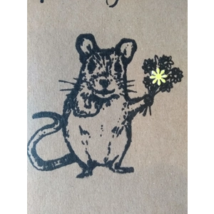 "Happy Birthday" Hand-printed Mouse Card, recycled card.