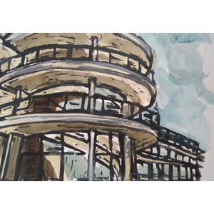 De La Warr Pavillion original print, hand coloured, 10% profit to wildlife rescue