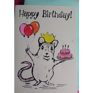 Happy Birthday Mouse with Cake, embellished with sparkles.