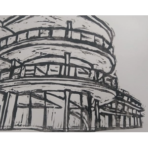 De La Warr Pavillion original print, hand coloured, 10% profit to wildlife rescue