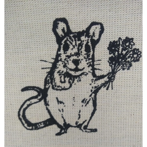 Mouse with Flowers., calico wall hanging.