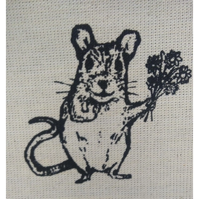 Mouse with Flowers., calico wall hanging. title=