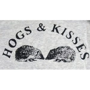 Hogs & Kisses, handprinted hedgehog design t shirt. Wildlife benefit t shirt.