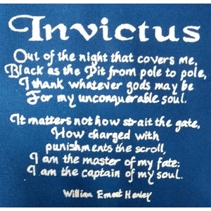 Invictus, handprinted cotton tote bag. Inspiring message.