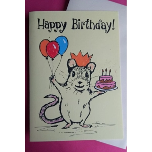 Happy Birthday Mouse with Cake, embellished with sparkles.