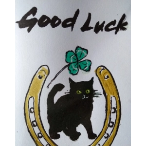 GOOD LUCK Handprinted, handpainted lucky card.