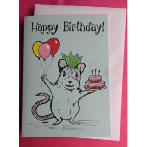 Happy Birthday Mouse with Cake, embellished with sparkles.