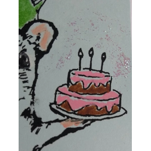 Happy Birthday Mouse with Cake, embellished with sparkles.
