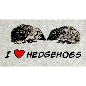 I love Hedgehogs, handprinted t shirt. Wildlife benefit t shirt.