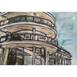 De La Warr Pavillion original print, hand coloured, 10% profit to wildlife rescue