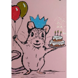 Happy Birthday Mouse with Cake, embellished with sparkles.