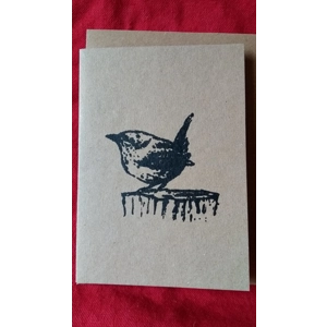 Wren: hand-printed card, recycled card.