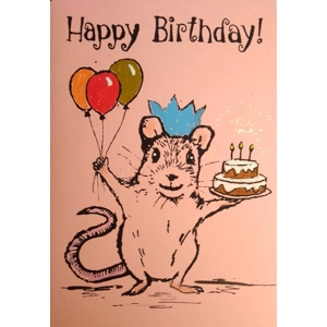 Happy Birthday Mouse with Cake, embellished with sparkles.
