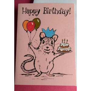 Happy Birthday Mouse with Cake, embellished with sparkles.