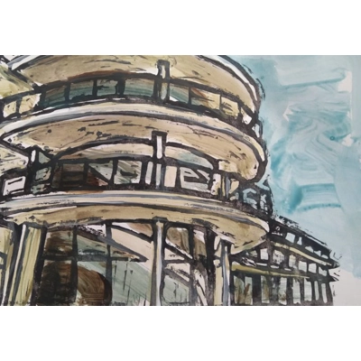 De La Warr Pavillion original print, hand coloured, 10% profit to wildlife rescue title=
