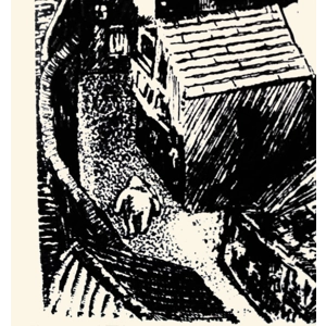 GOLEM OF PRAGUE patrolling the streets of Old Prague at night. Handprinted original screenprint