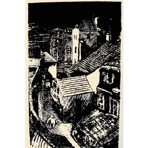 GOLEM OF PRAGUE patrolling the streets of Old Prague at night. Handprinted original screenprint