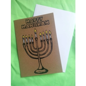Hanukkah card, hand-printed on recycled card