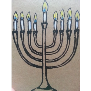 Hanukkah card, hand-printed on recycled card