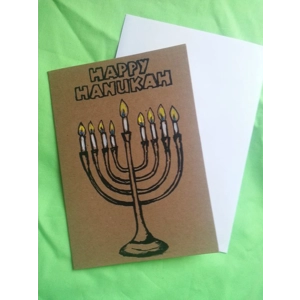 Hanukkah card, hand-printed on recycled card