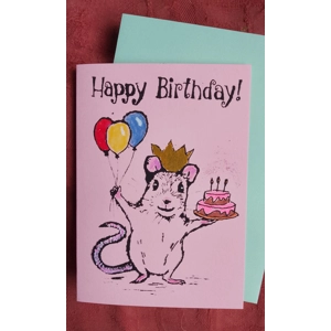 Happy Birthday Mouse with Cake, embellished with sparkles.