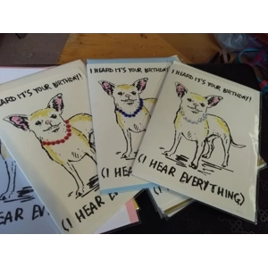 "I Heard it's your Birthday" hand-printed embellished Chihuahua card.