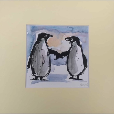 Penguins signed original print Mounted. title=
