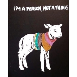 I'M A PERSON, NOT A THING, lamb-in-a-sweater design, hand-printed t shirt
