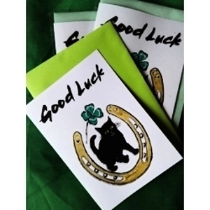 GOOD LUCK Handprinted, handpainted lucky card.