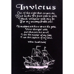 Invictus, handprinted cotton tote bag. Inspiring message.