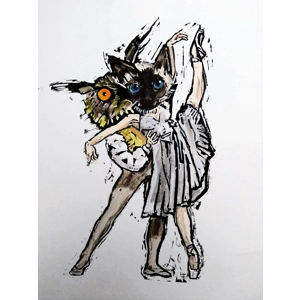 Owl & the Pussy Cat Signed Original Linoprint, Painted