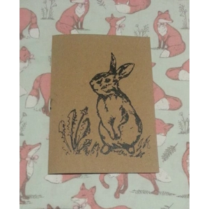 Wild Rabbit, Hand-printed Card, recycled card.