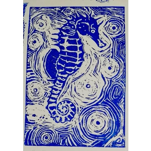 'Seahorse' original linoprint