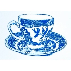 Willow Pattern Teacup:. handprinted greetings card