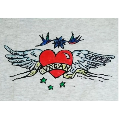 VEGAN TATTOO T SHIRT, hand-printed in vegan inks. title=