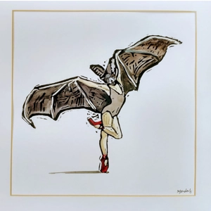 Bat Dancer, hand-painted original linoprint.