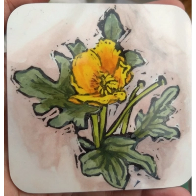Yellow Horned Poppy coaster from an original design. title=