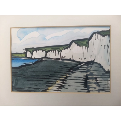 Seven Sisters, Birling Gap, hand-painted linoprint title=