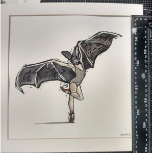 Bat Dancer, hand-painted original linoprint.
