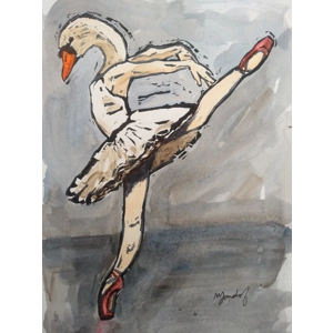 Swan Lake Ballet Dancer, Signed Original Linoprint, Painted