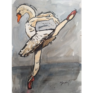Swan Lake Ballet Dancer, Signed Original Linoprint, Painted