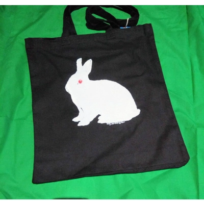 White Rabbit Tote Bag, hand-printed title=