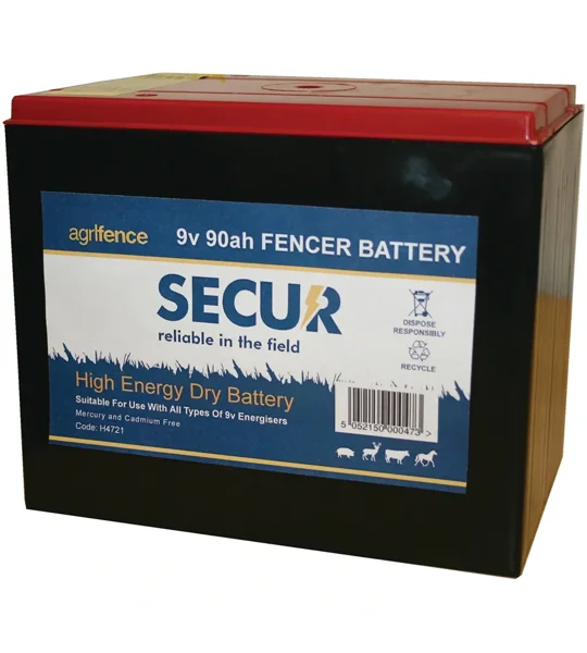 Agrifence 9v 90Ah dry battery for portable electric fence energisers