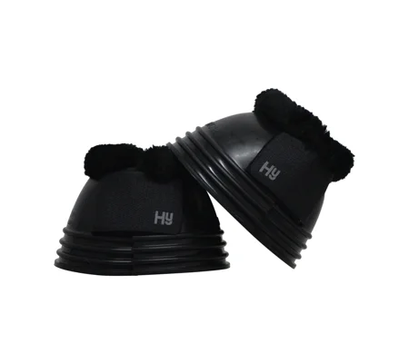 Hy Equestrian Ringed Fleece Topped Over Reach Boots - Black