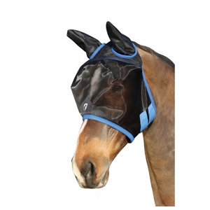 Hy Equestrian Mesh Half Mask with Ears - Black/Palace Blue