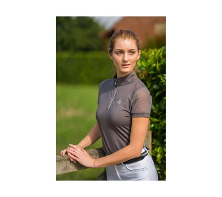 Hy Equestrian Maddie Mesh Sleeved Show Shirt - Grey