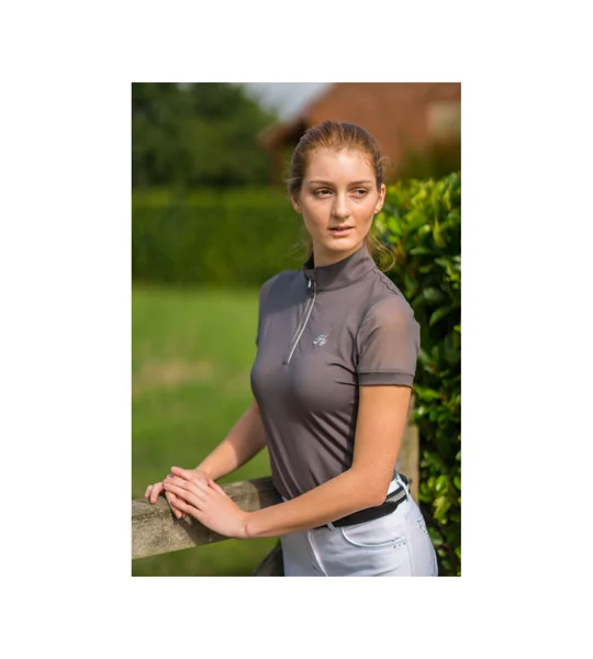 Hy Equestrian Maddie Mesh Sleeved Show Shirt - Grey