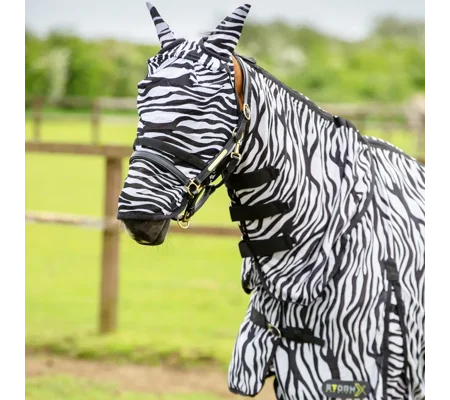 Hy Equestrian Zebra Fly Mask with Ears and Detachable Nose