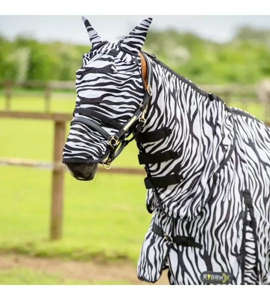 Hy Equestrian Zebra Fly Mask with Ears and Detachable Nose