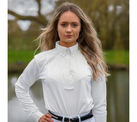 Hy Equestrian Ladies Dedham Long Sleeved Tie Shirt White